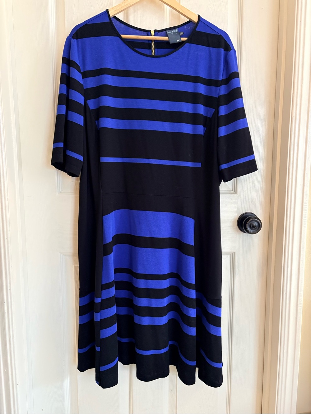Gabby Skye Blue & Black Striped Fit and Flare Dress 22W